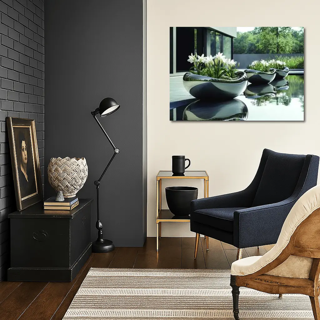 Modern Stone Planters White Lilies Poolside – Wall Art