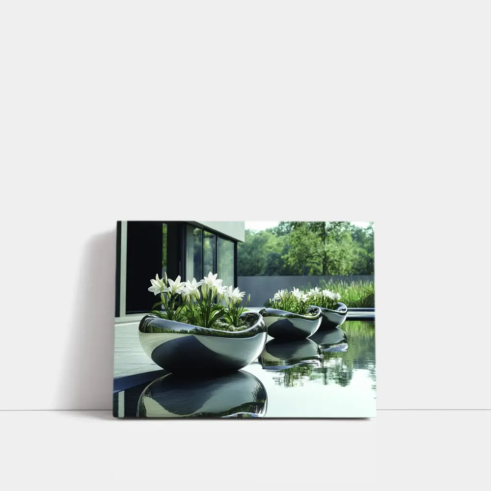 Modern Stone Planters White Lilies Poolside – Wall Art