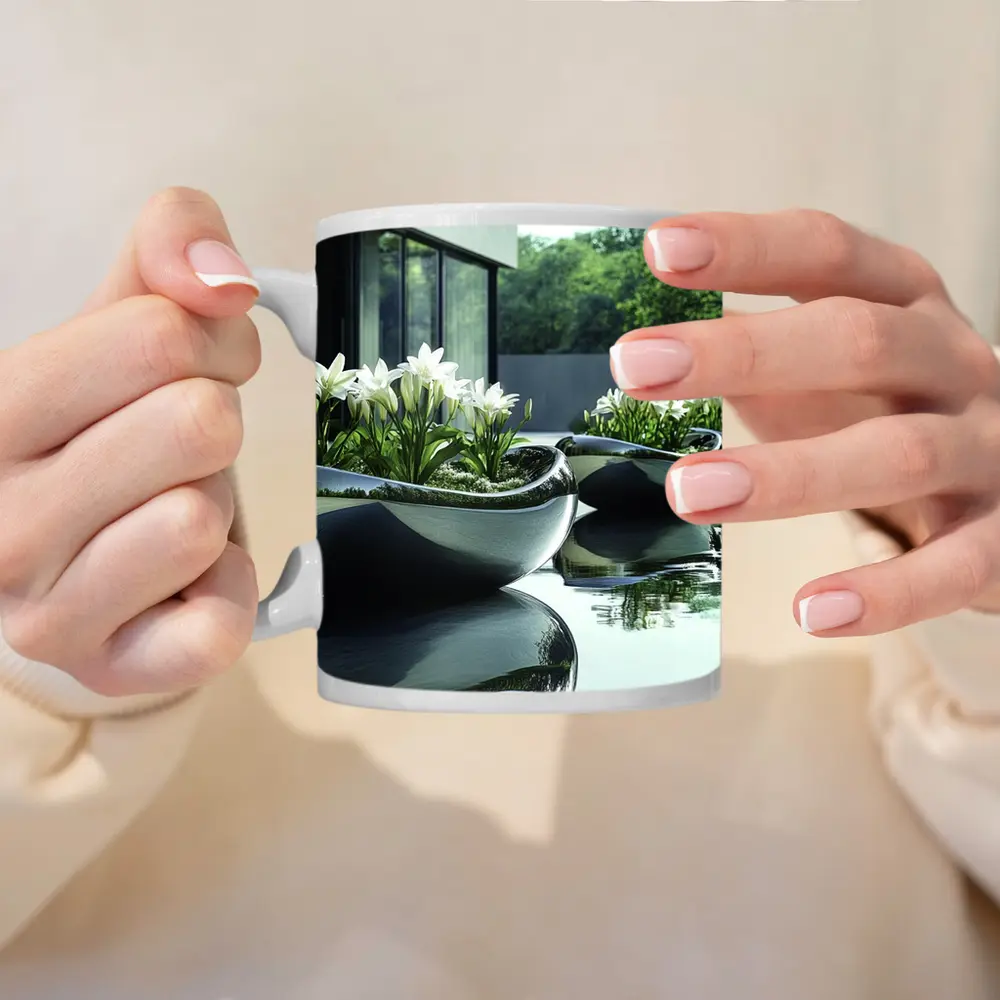Modern Stone Planters White Lilies Poolside – Mugs