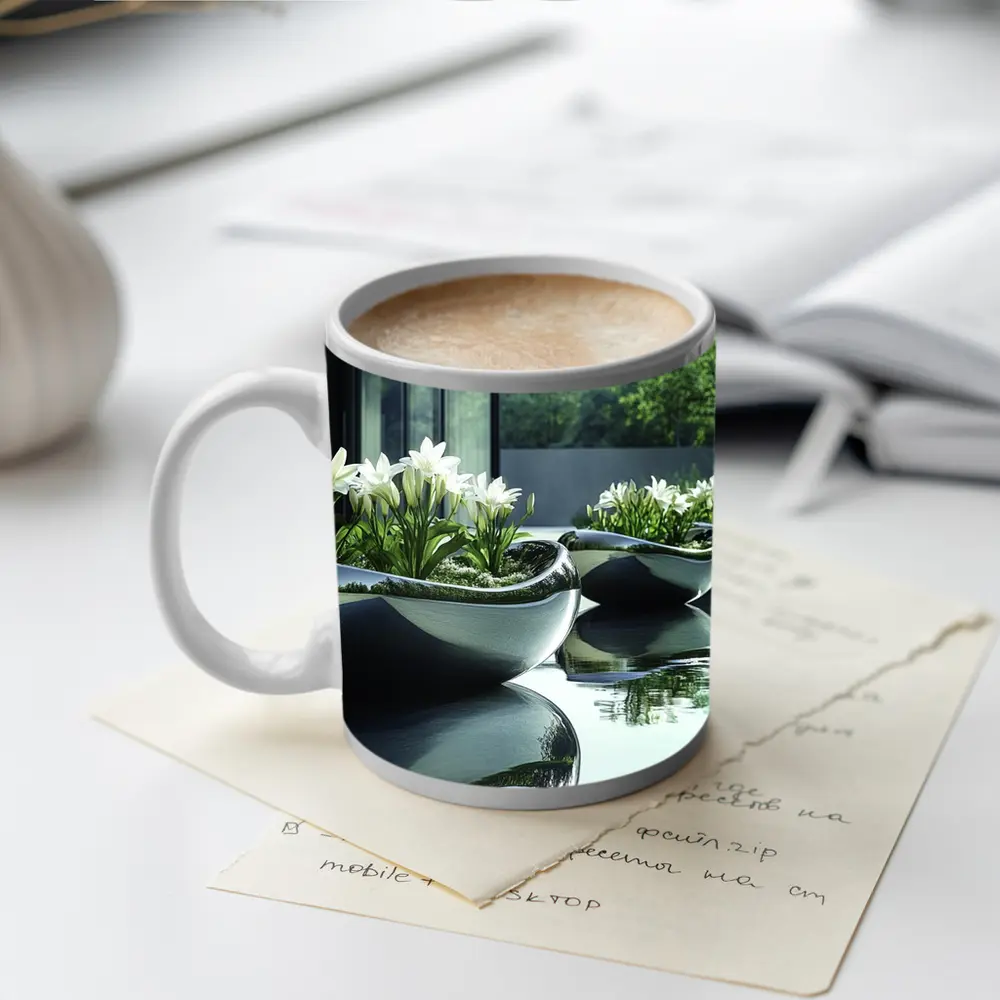 Modern Stone Planters White Lilies Poolside – Mugs