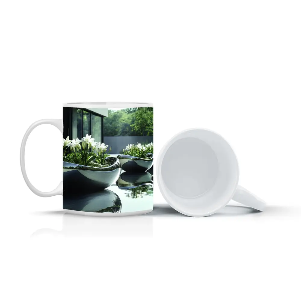 Modern Stone Planters White Lilies Poolside – Mugs
