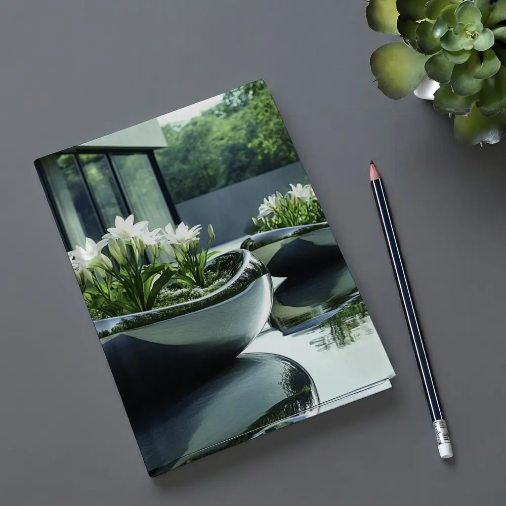 Modern Stone Planters White Lilies Poolside – Notebooks