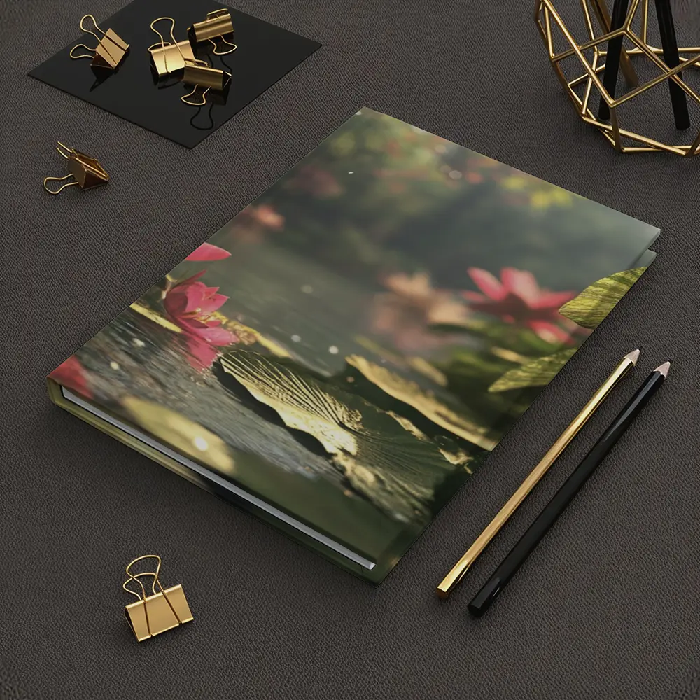 Pink Lotus Flowers Floating on Serene Pond – Notebooks