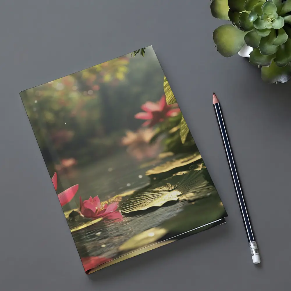 Pink Lotus Flowers Floating on Serene Pond – Notebooks