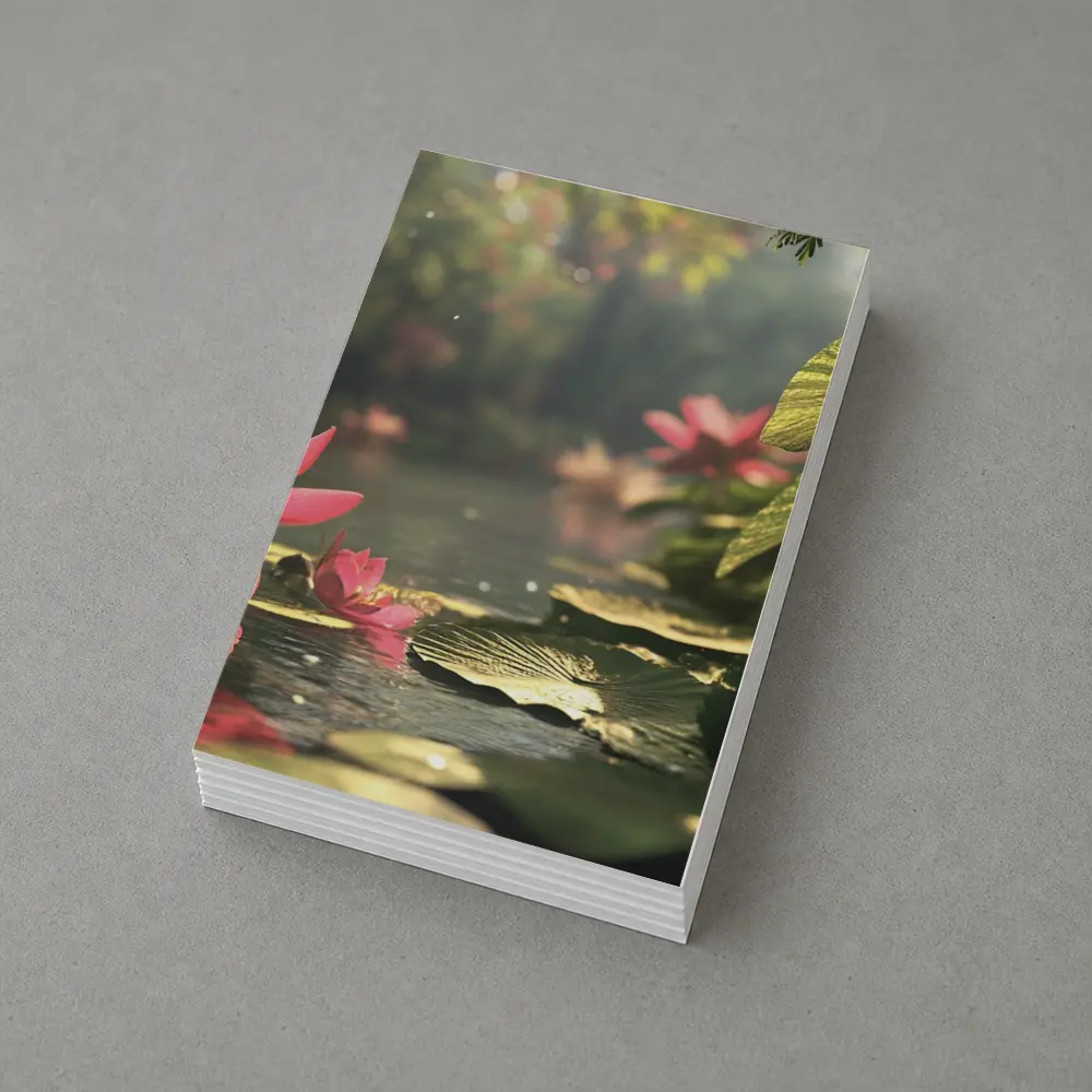 Pink Lotus Flowers Floating on Serene Pond – Postcards