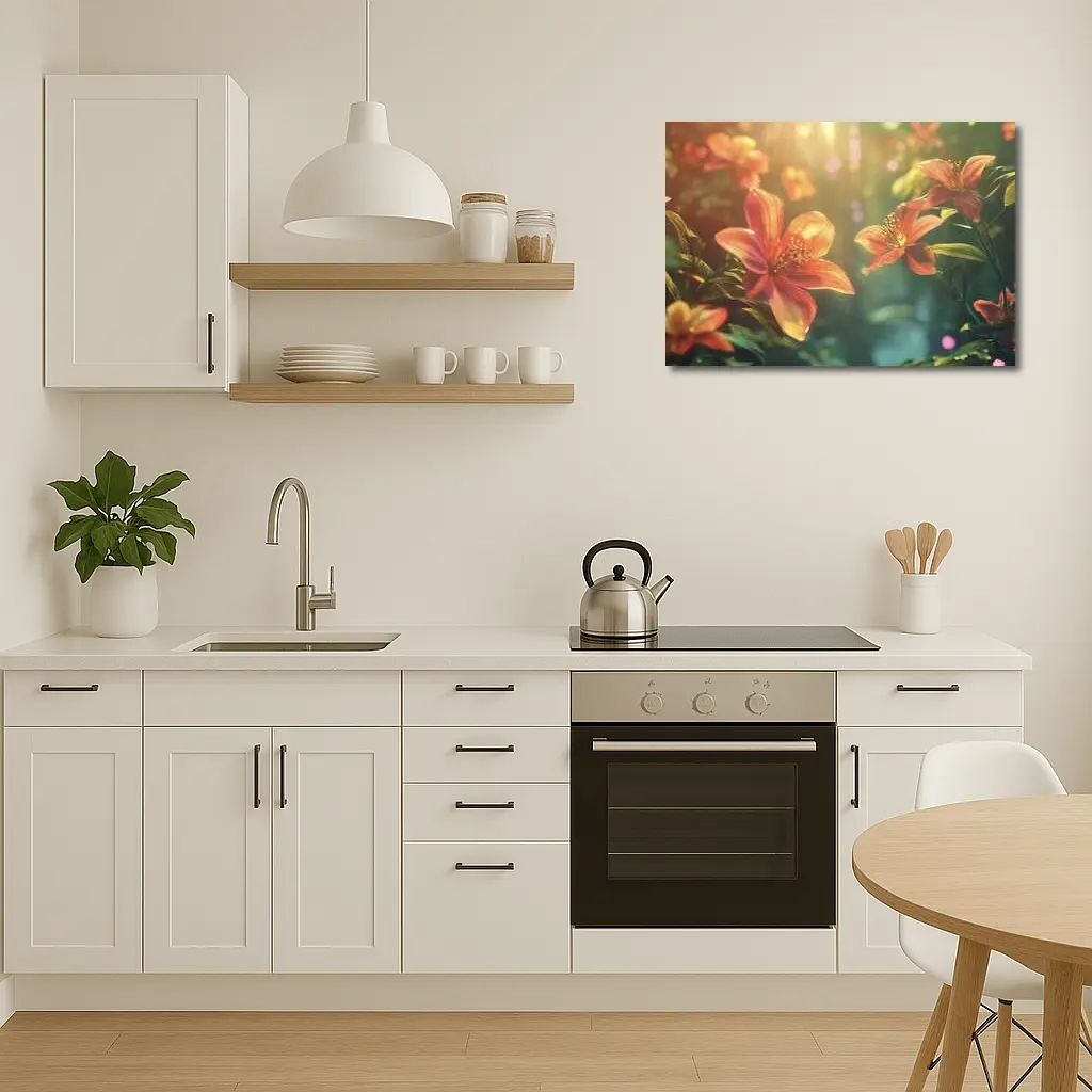 Orange Lilies Blooming in Sunlit Forest – Wall Art