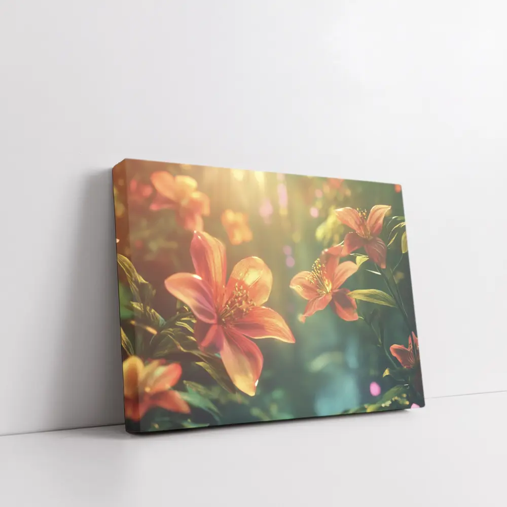 Orange Lilies Blooming in Sunlit Forest – Wall Art