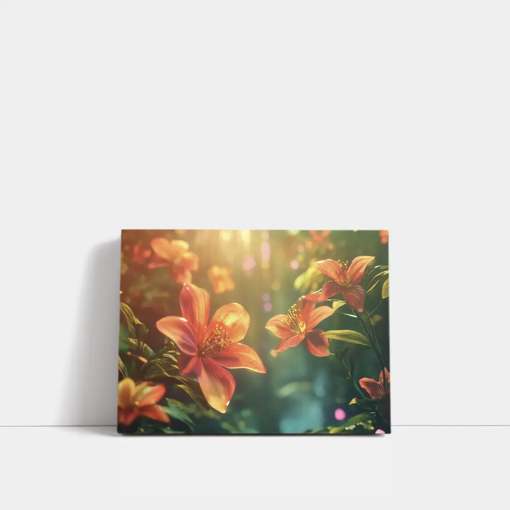 Orange Lilies Blooming in Sunlit Forest – Wall Art