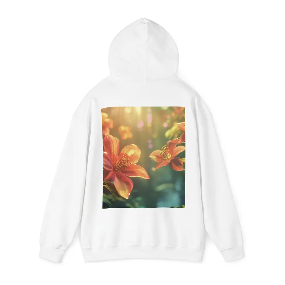 Orange Lilies Blooming in Sunlit Forest – Hoodies