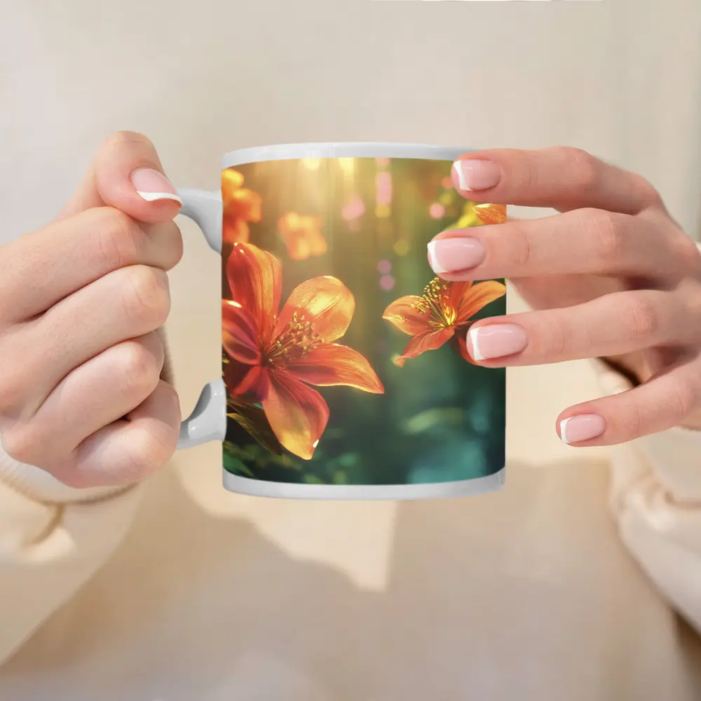 Orange Lilies Blooming in Sunlit Forest – Mugs