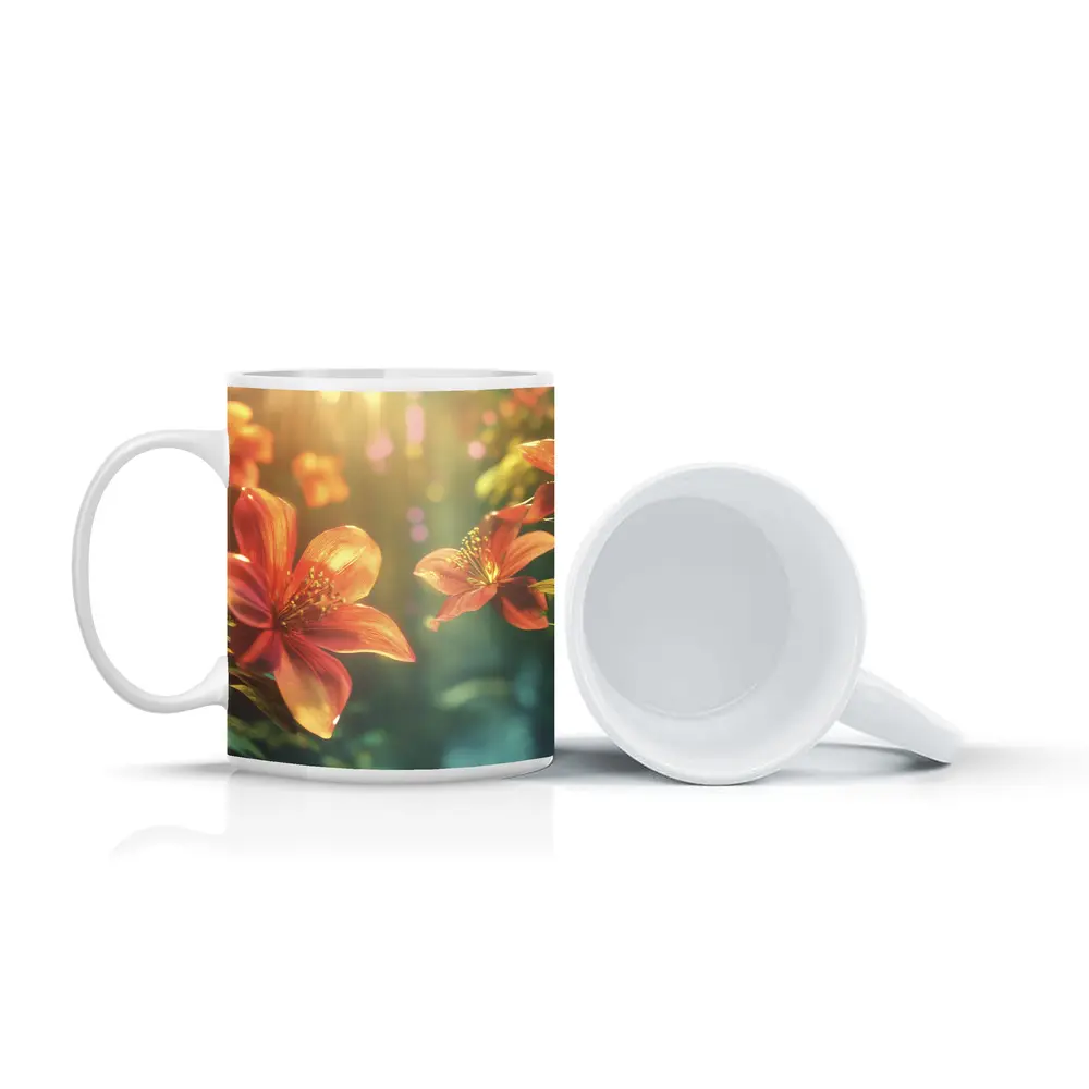 Orange Lilies Blooming in Sunlit Forest – Mugs