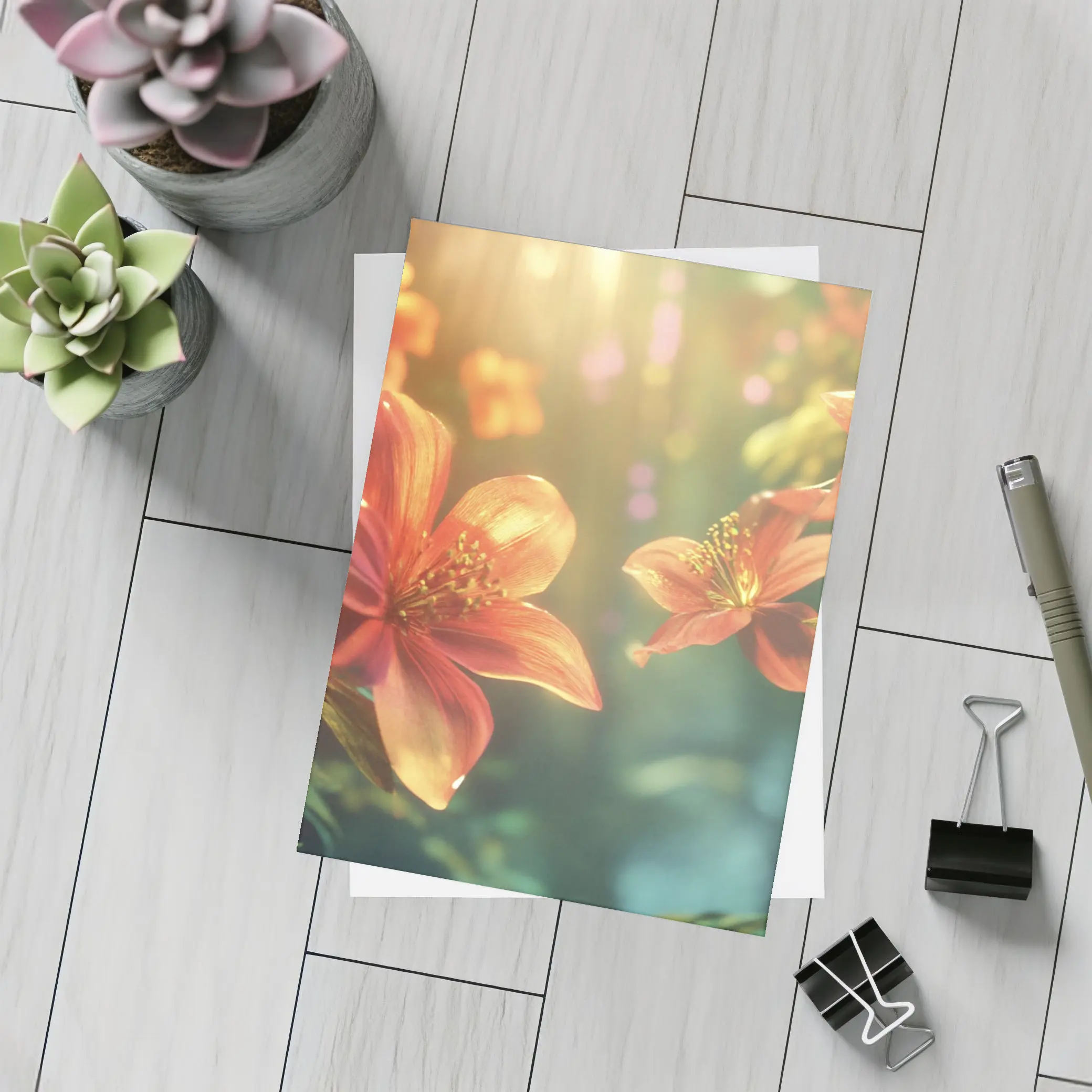 Orange Lilies Blooming in Sunlit Forest – Postcards