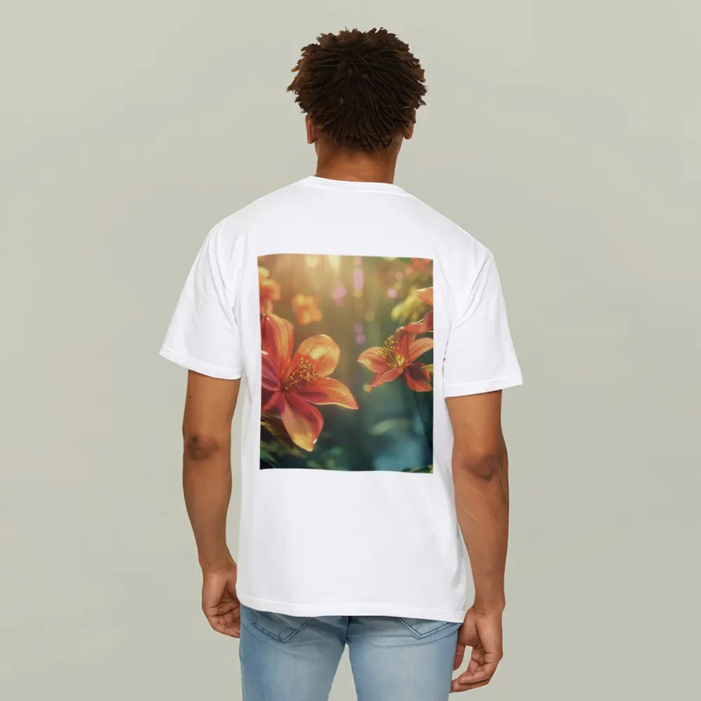 Orange Lilies Blooming in Sunlit Forest – T-Shirts