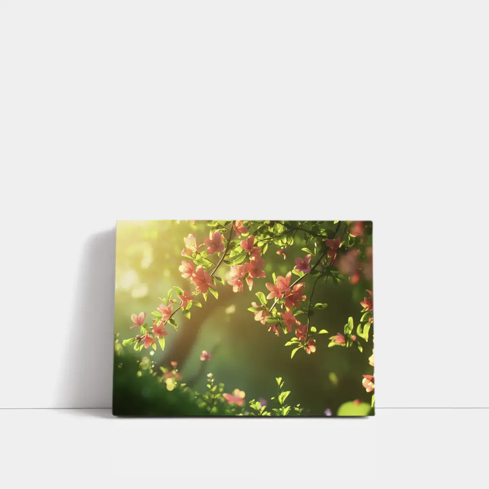 Pink Cherry Blossoms Soft Green Garden Background – Wall Art