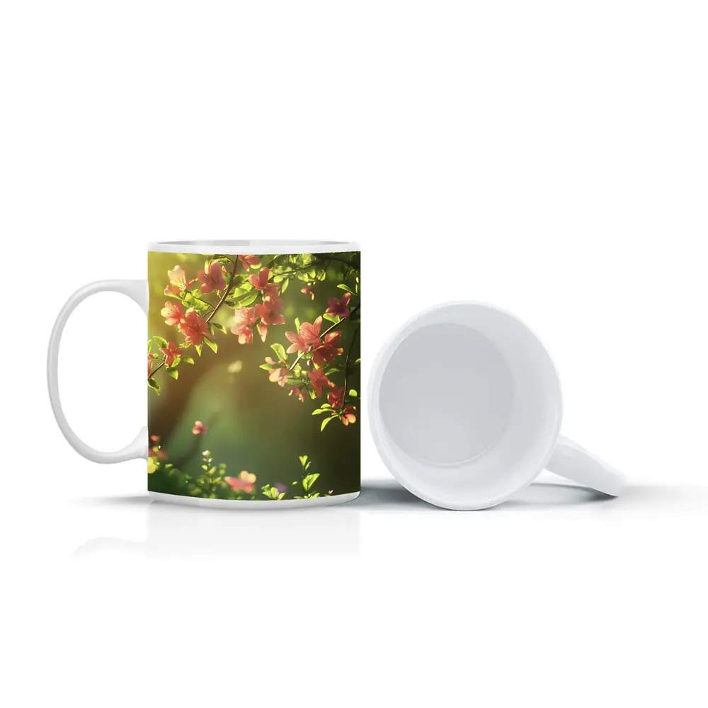 Pink Cherry Blossoms Soft Green Garden Background – Mugs