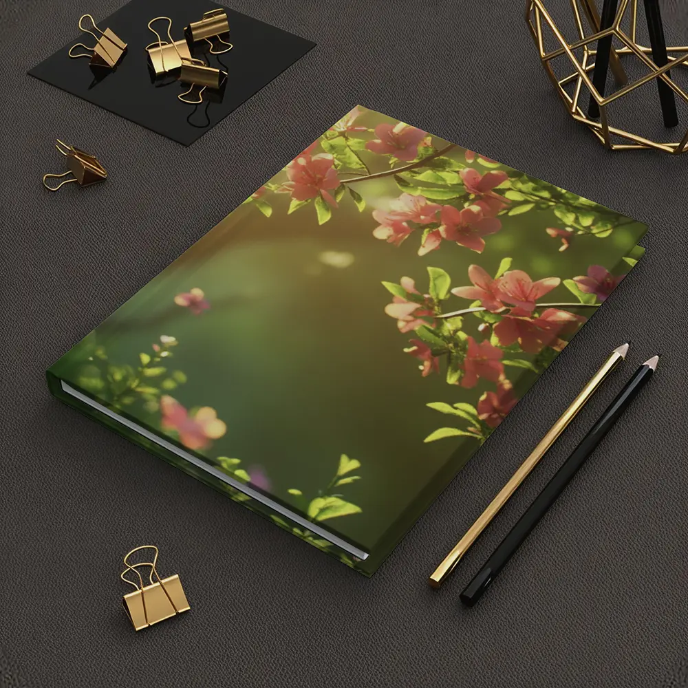 Pink Cherry Blossoms Soft Green Garden Background – Notebooks