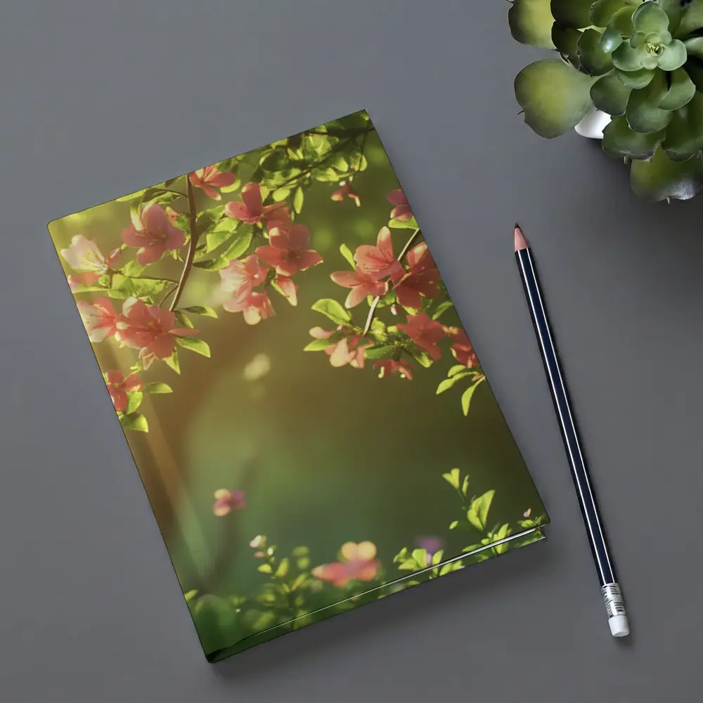 Pink Cherry Blossoms Soft Green Garden Background – Notebooks