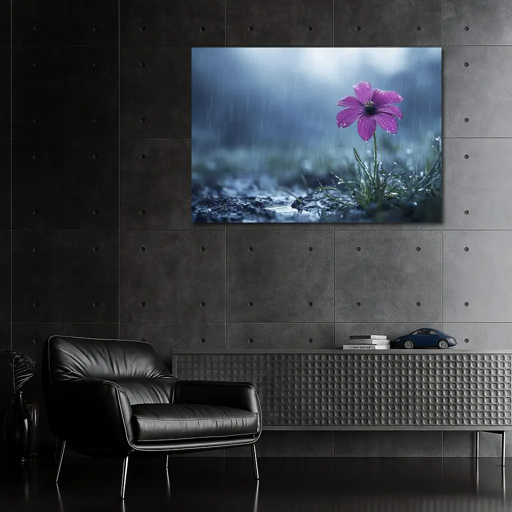 Purple Flower Standing Alone In Rain – Wall Art