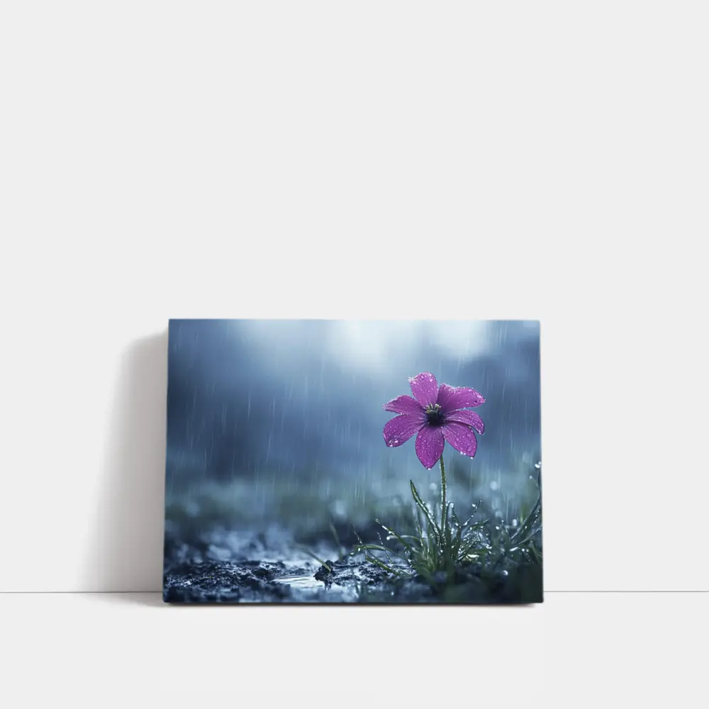 Purple Flower Standing Alone In Rain – Wall Art