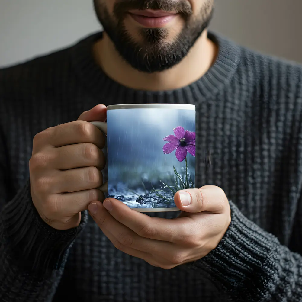 Purple Flower Standing Alone In Rain – Mugs
