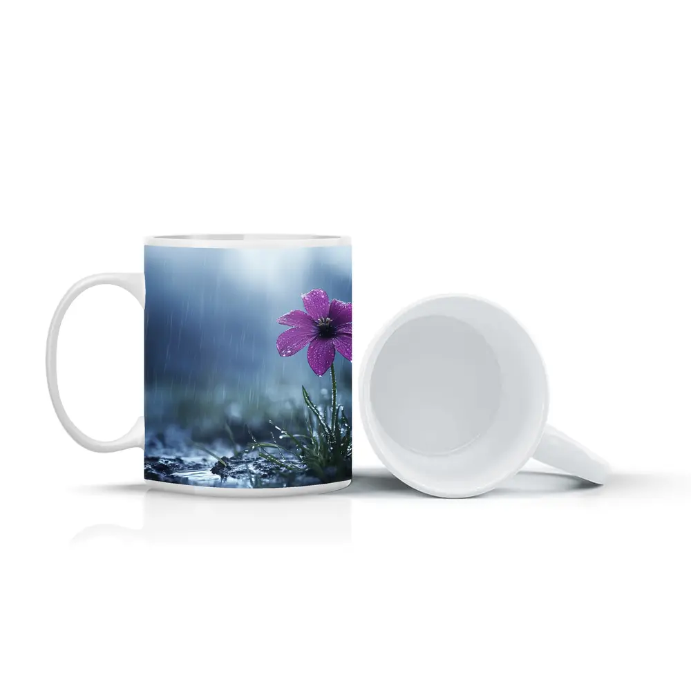 Purple Flower Standing Alone In Rain – Mugs