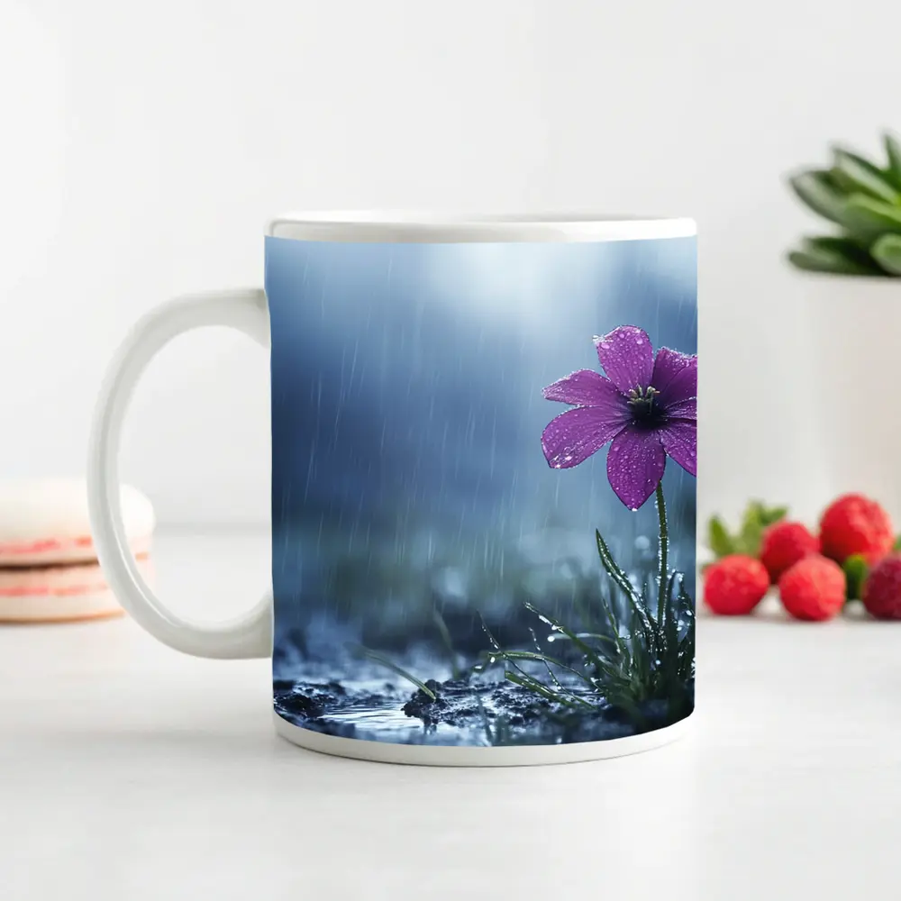 Purple Flower Standing Alone In Rain – Mugs