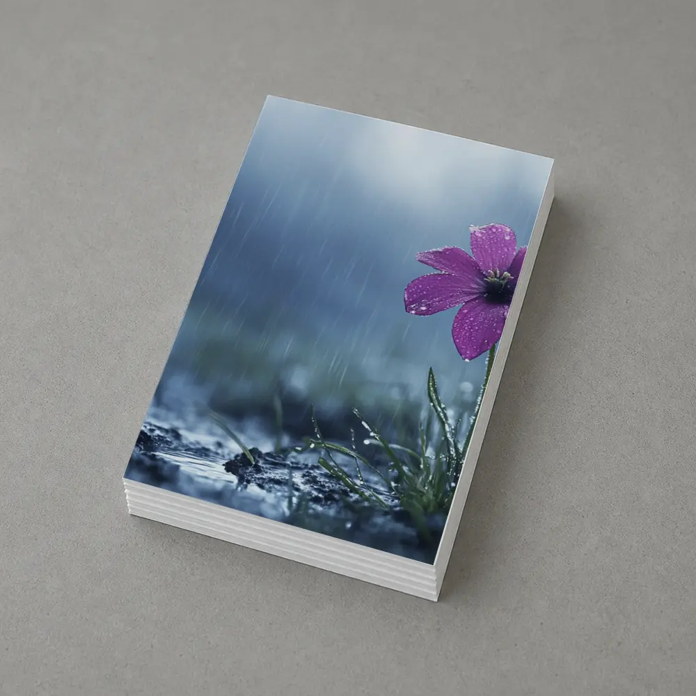 Purple Flower Standing Alone In Rain – Postcards