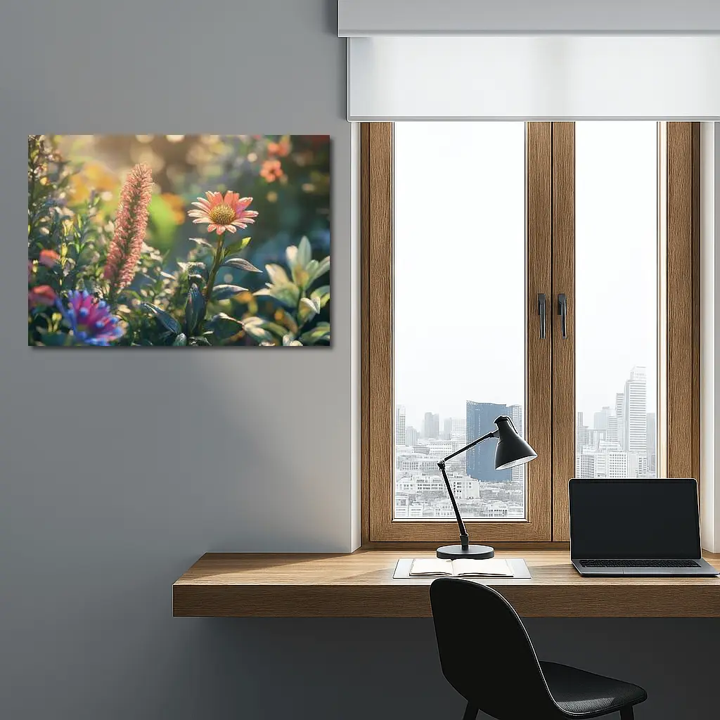 Pink Gerbera Daisy Garden Sunlit Scene – Wall Art
