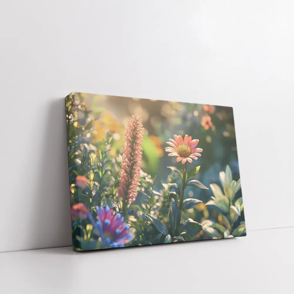 Pink Gerbera Daisy Garden Sunlit Scene – Wall Art