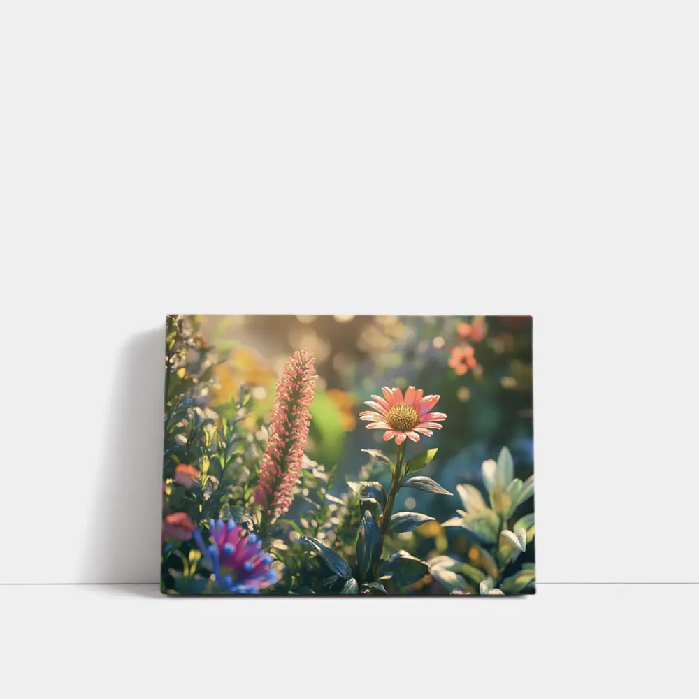 Pink Gerbera Daisy Garden Sunlit Scene – Wall Art