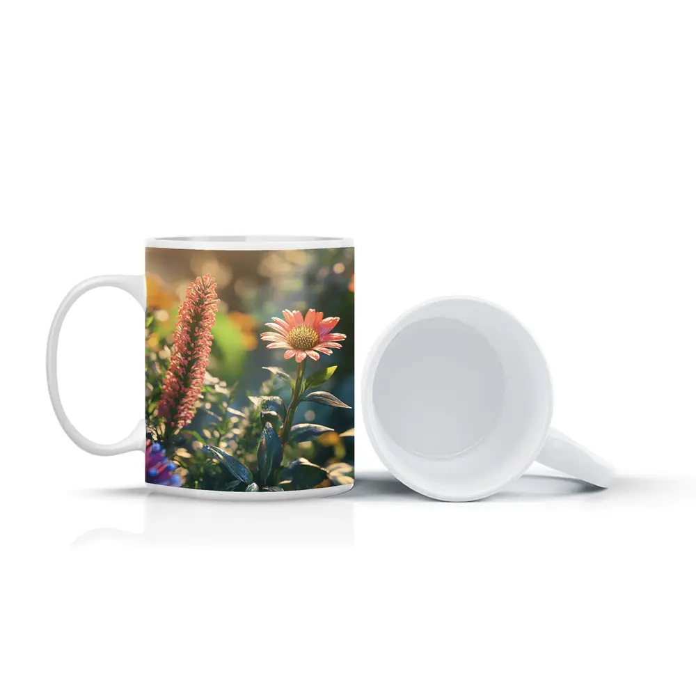 Pink Gerbera Daisy Garden Sunlit Scene – Mugs