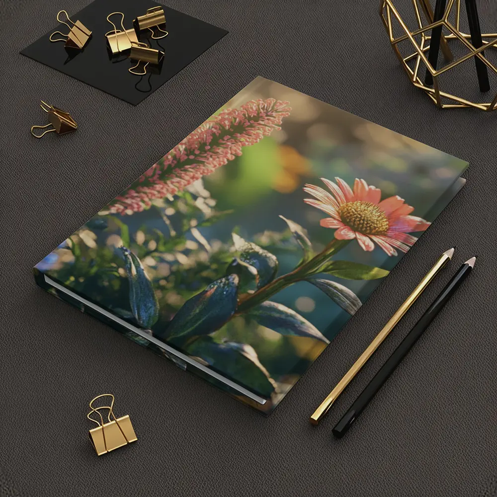 Pink Gerbera Daisy Garden Sunlit Scene – Notebooks