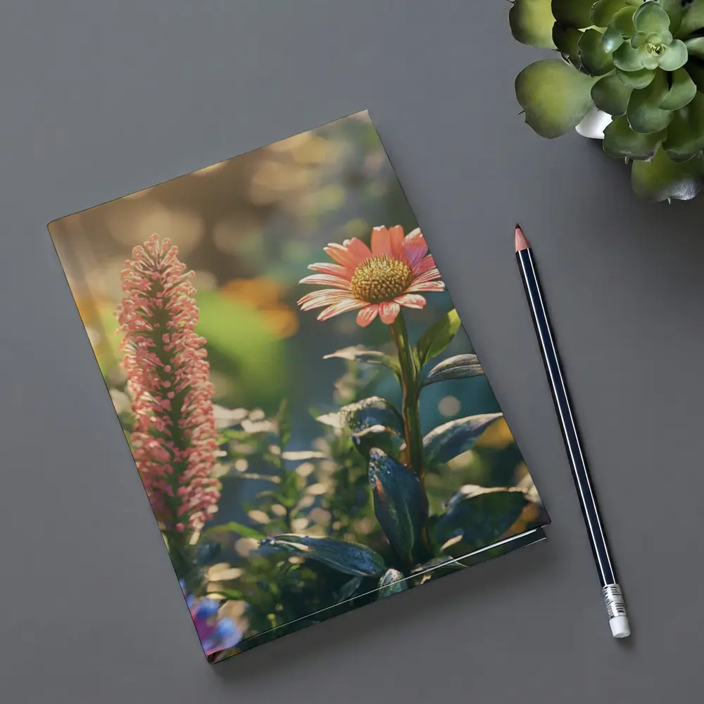 Pink Gerbera Daisy Garden Sunlit Scene – Notebooks