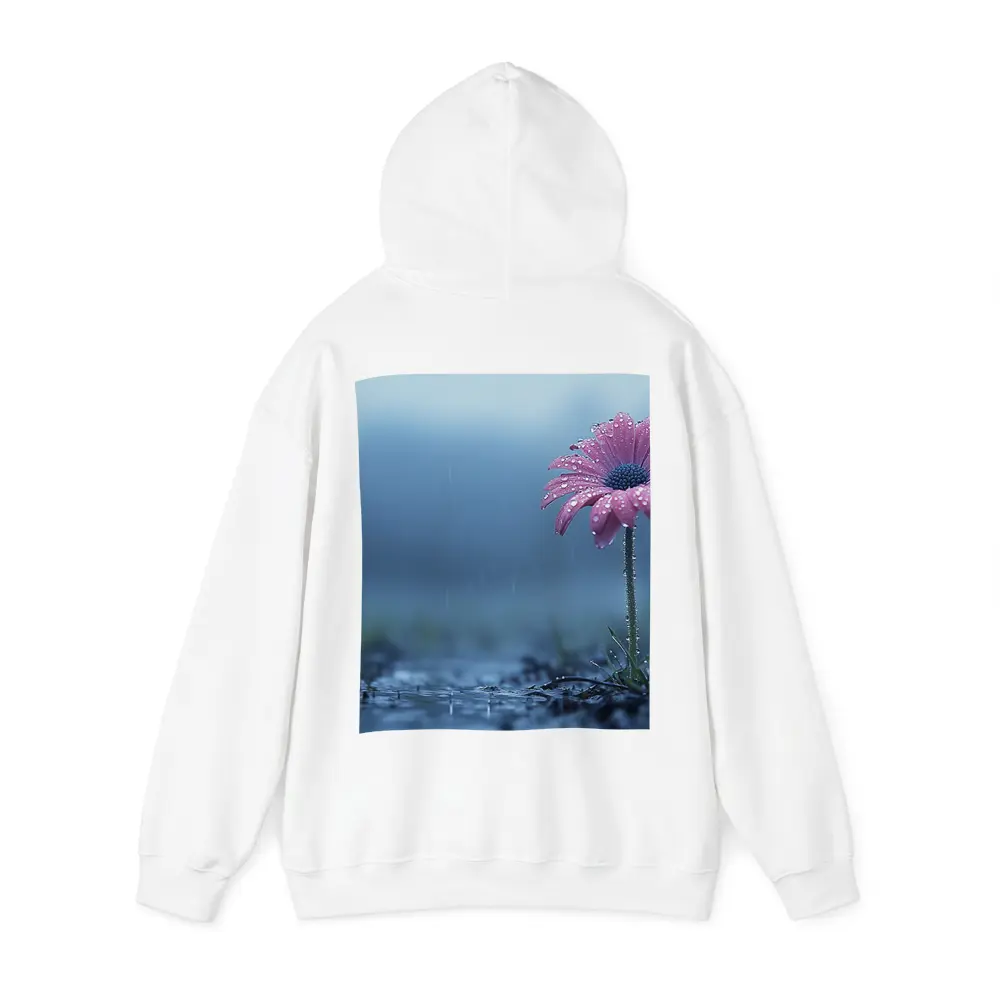 Pink Gerbera Daisy Flower Rain Blue Background – Hoodies