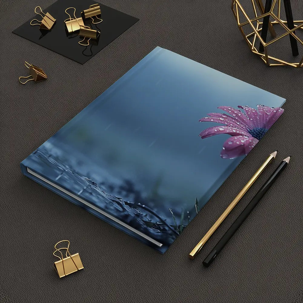 Pink Gerbera Daisy Flower Rain Blue Background – Notebooks
