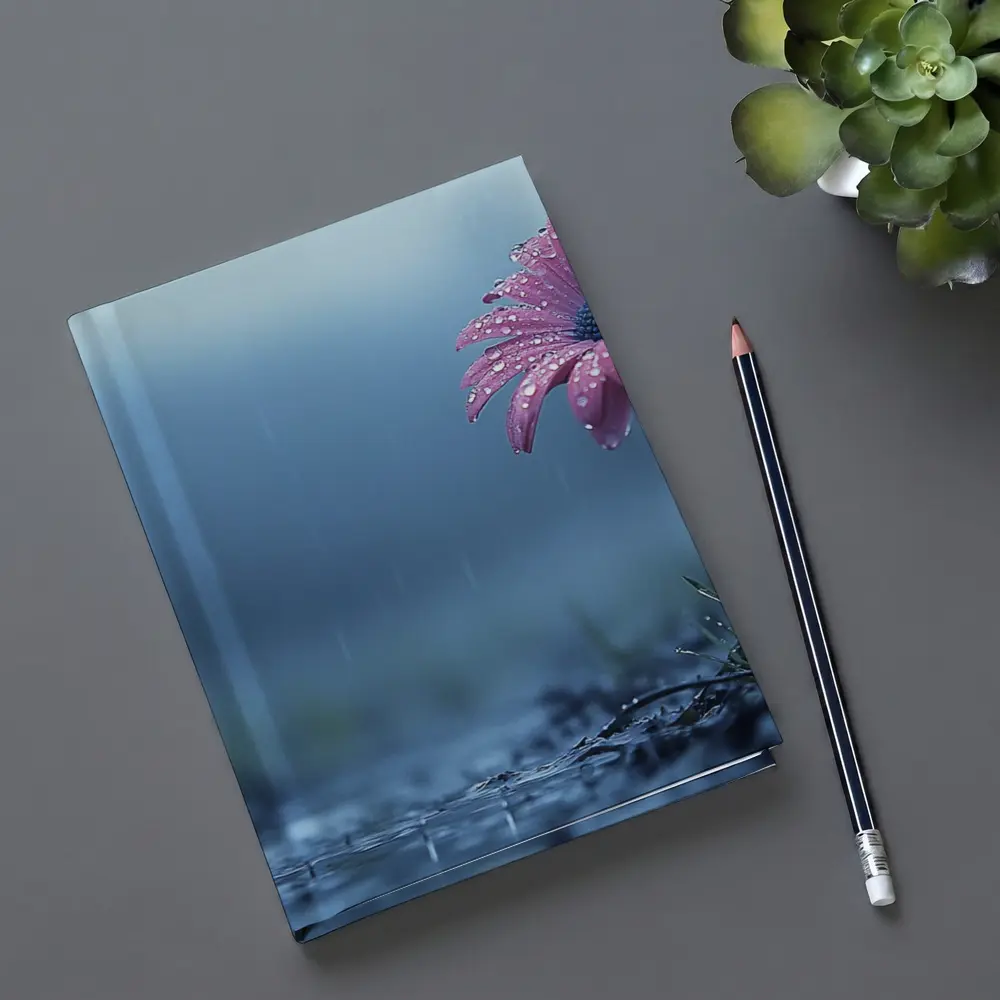 Pink Gerbera Daisy Flower Rain Blue Background – Notebooks