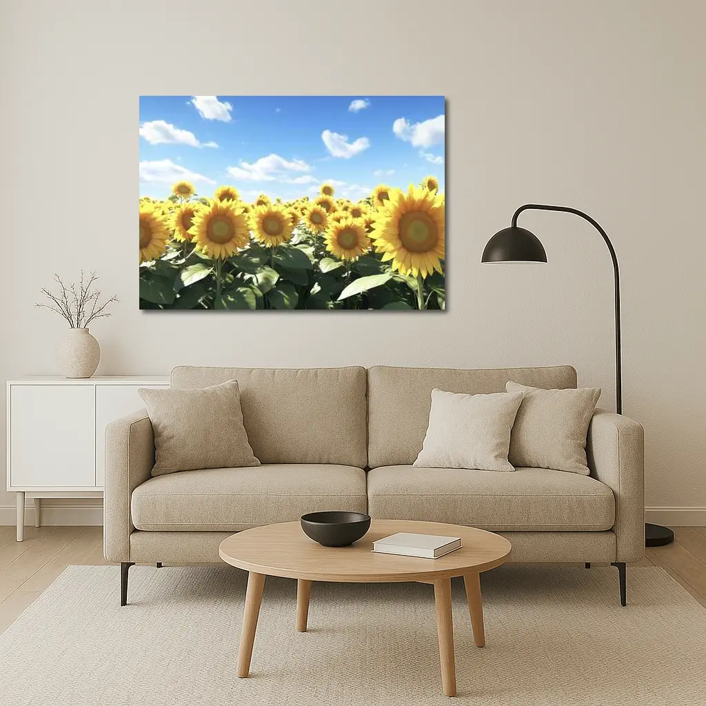 Sunflower Field Under Bright Blue Sky – Wall Art