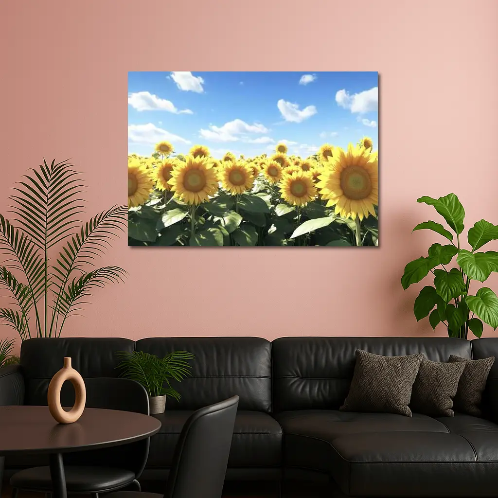 Sunflower Field Under Bright Blue Sky – Wall Art