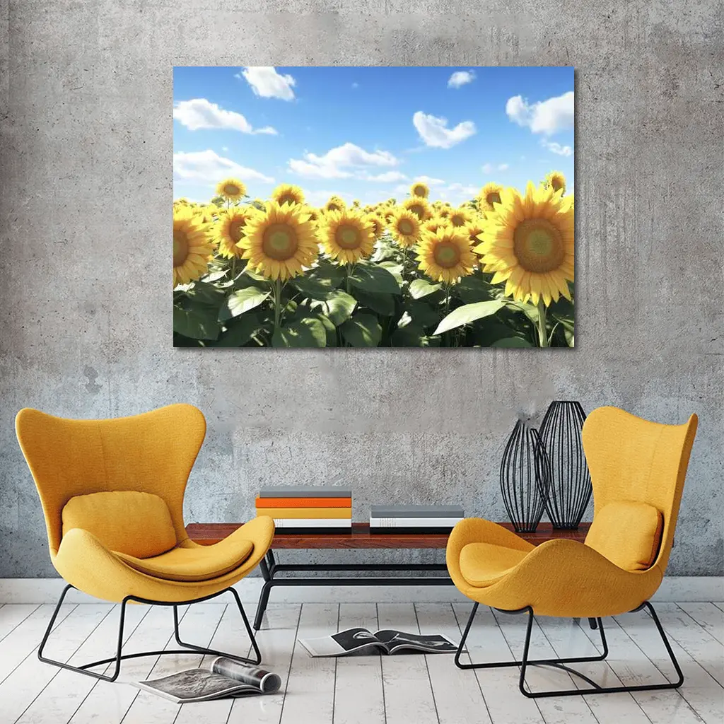 Sunflower Field Under Bright Blue Sky – Wall Art