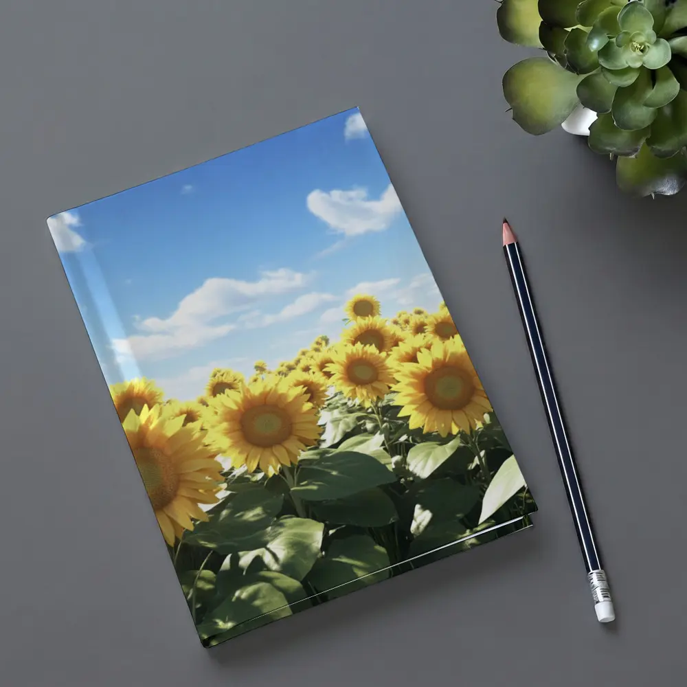 Sunflower Field Under Bright Blue Sky – Notebooks
