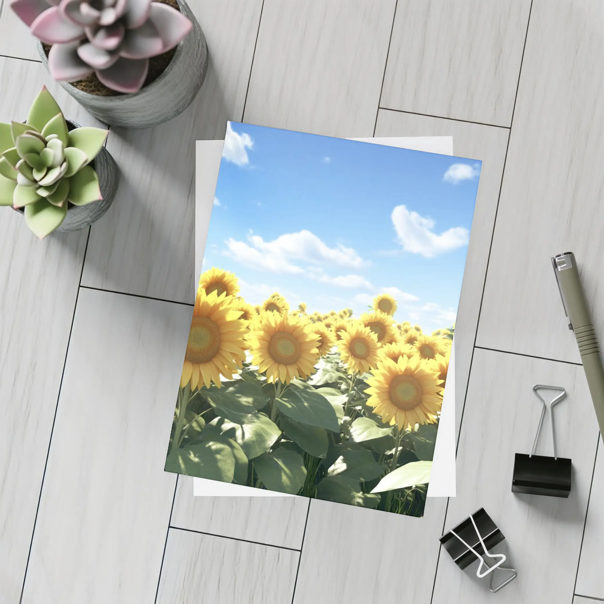 Sunflower Field Under Bright Blue Sky – Postcards
