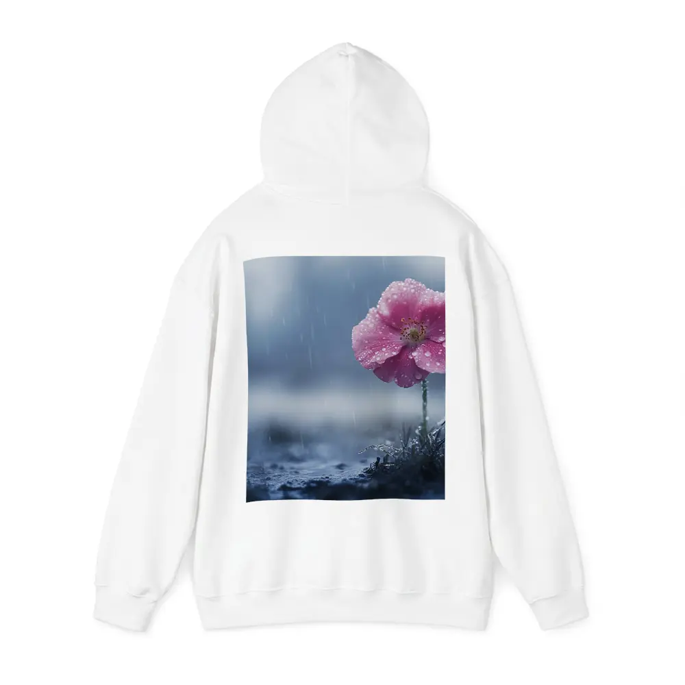 Pink Flower In Rain Blue Moody Background – Hoodies