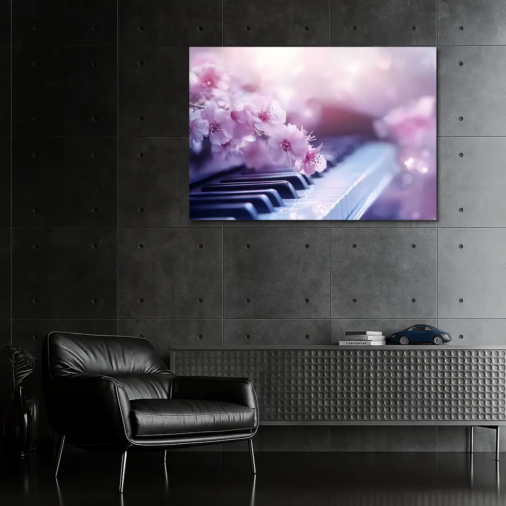 Cherry Blossoms Resting On Piano Keys – Wall Art