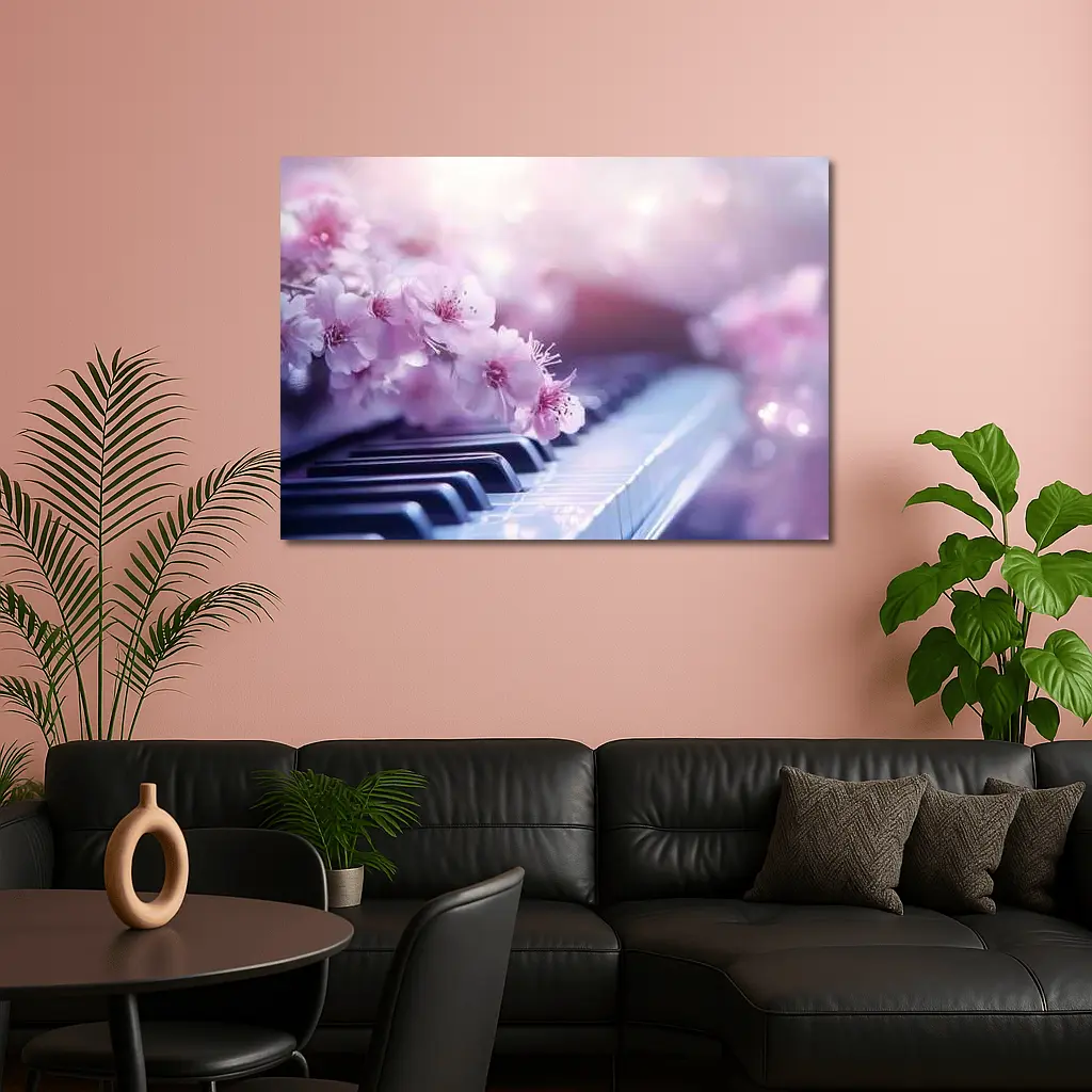 Cherry Blossoms Resting On Piano Keys – Wall Art