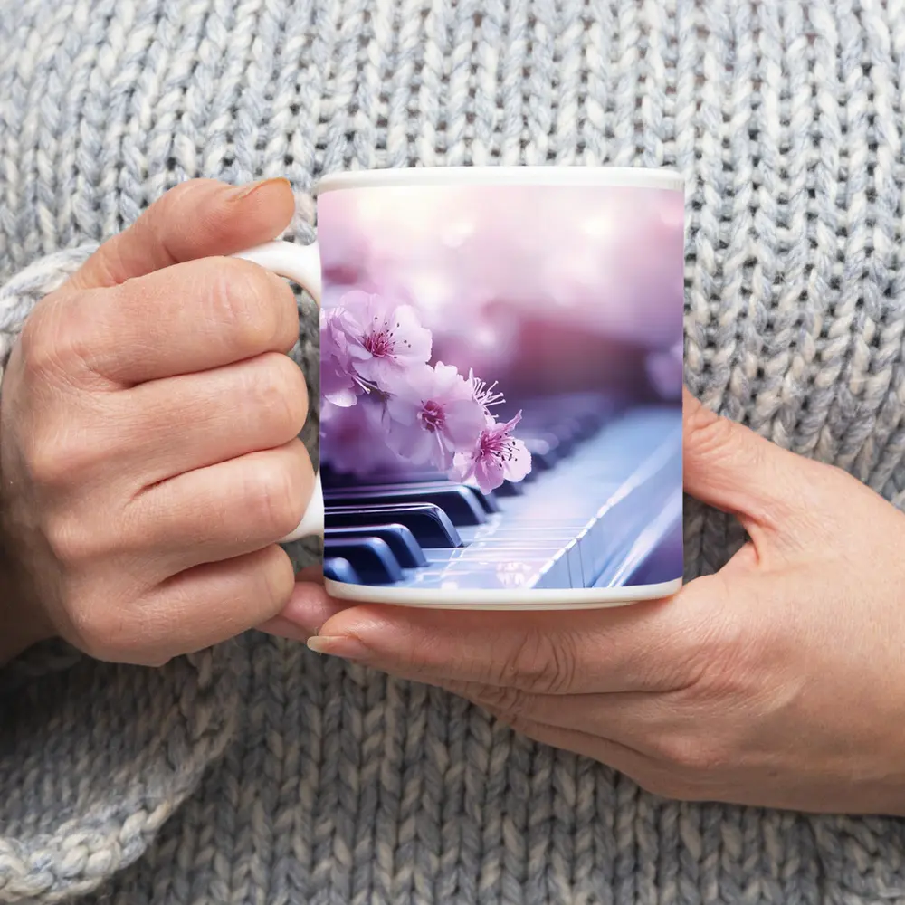 Cherry Blossoms Resting On Piano Keys – Mugs