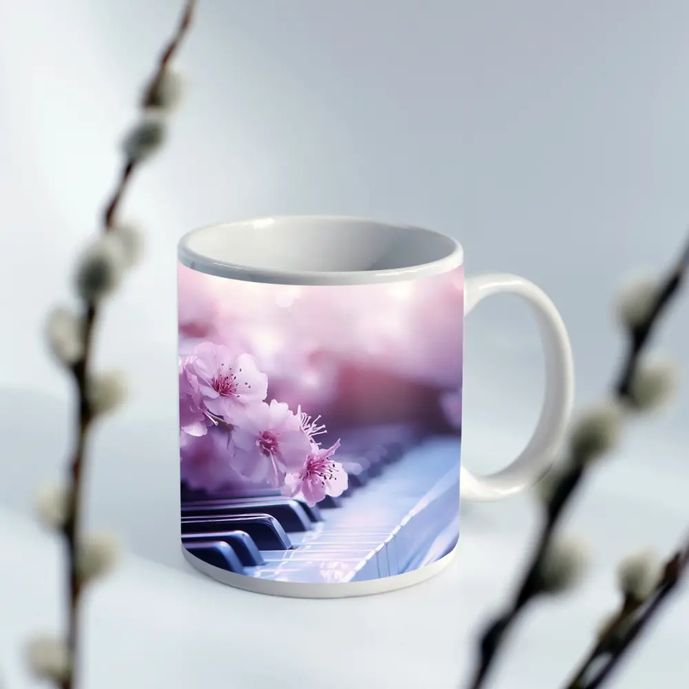 Cherry Blossoms Resting On Piano Keys – Mugs