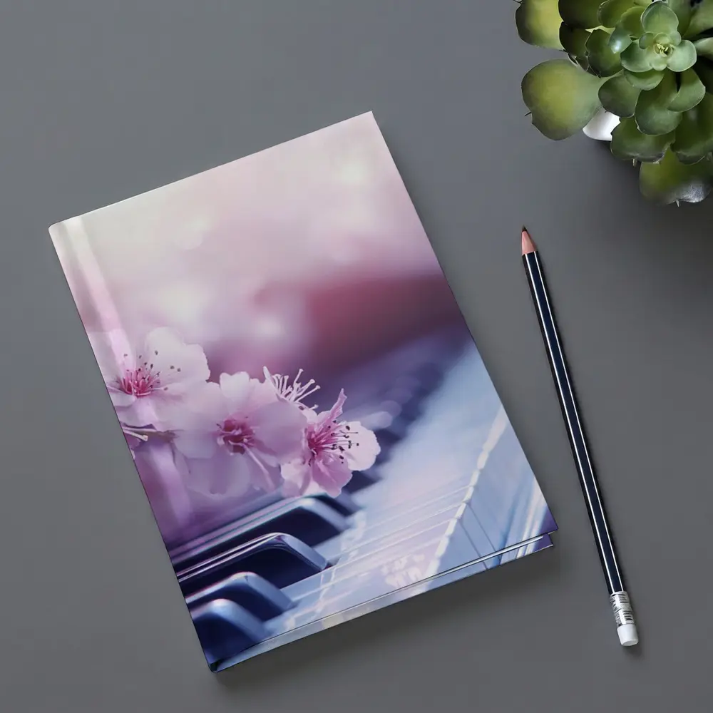 Cherry Blossoms Resting On Piano Keys – Notebooks