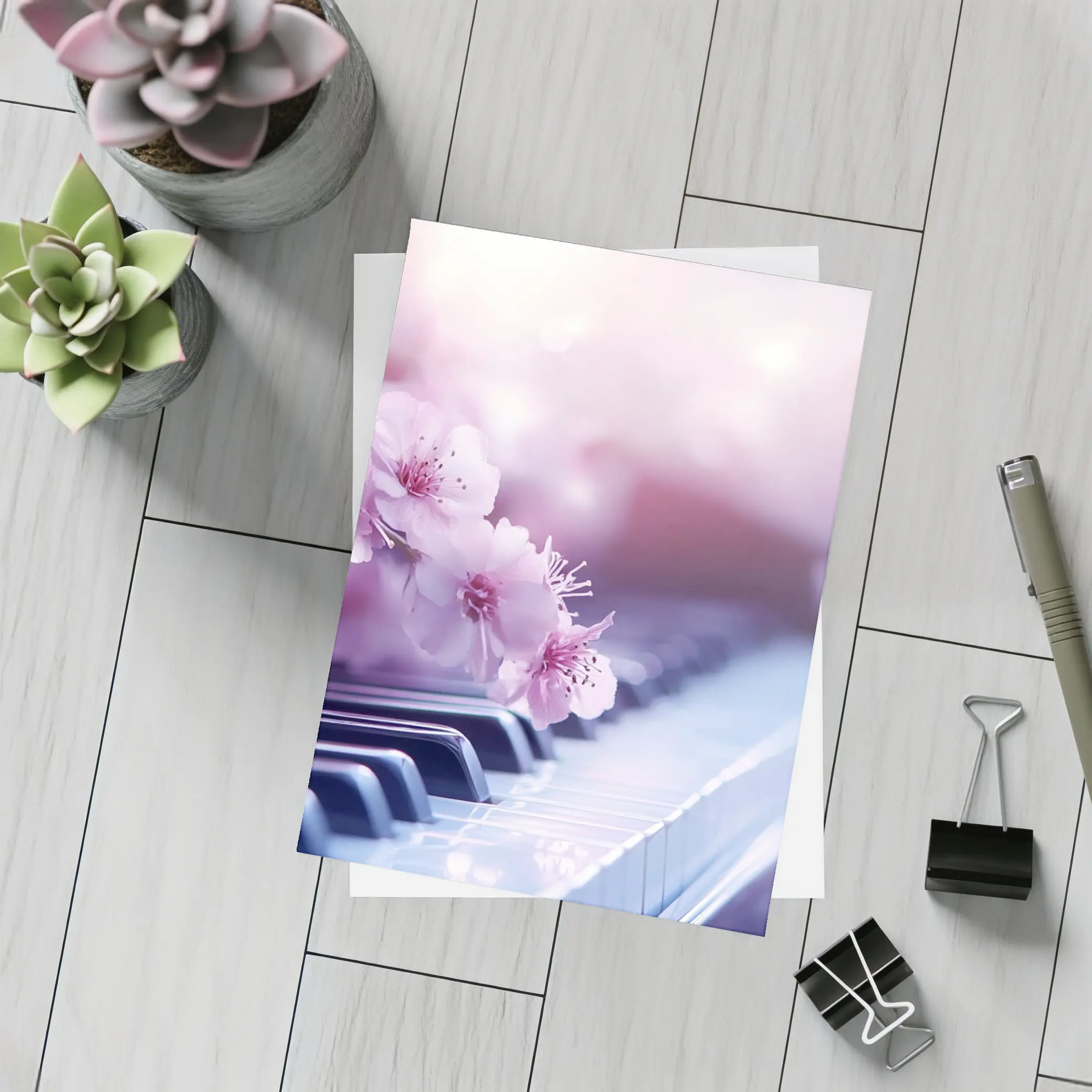 Cherry Blossoms Resting On Piano Keys – Postcards