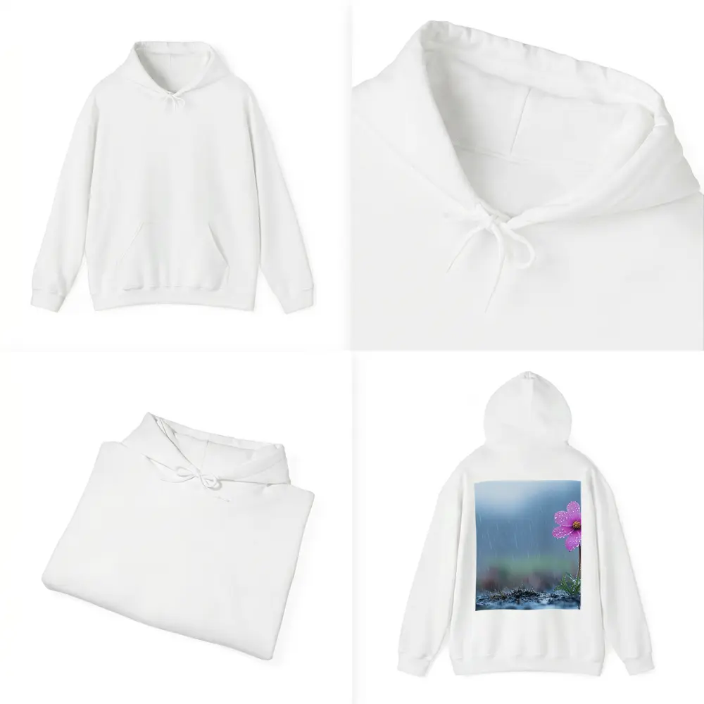 Pink Cosmos Flower Standing in Heavy Rain – Hoodies