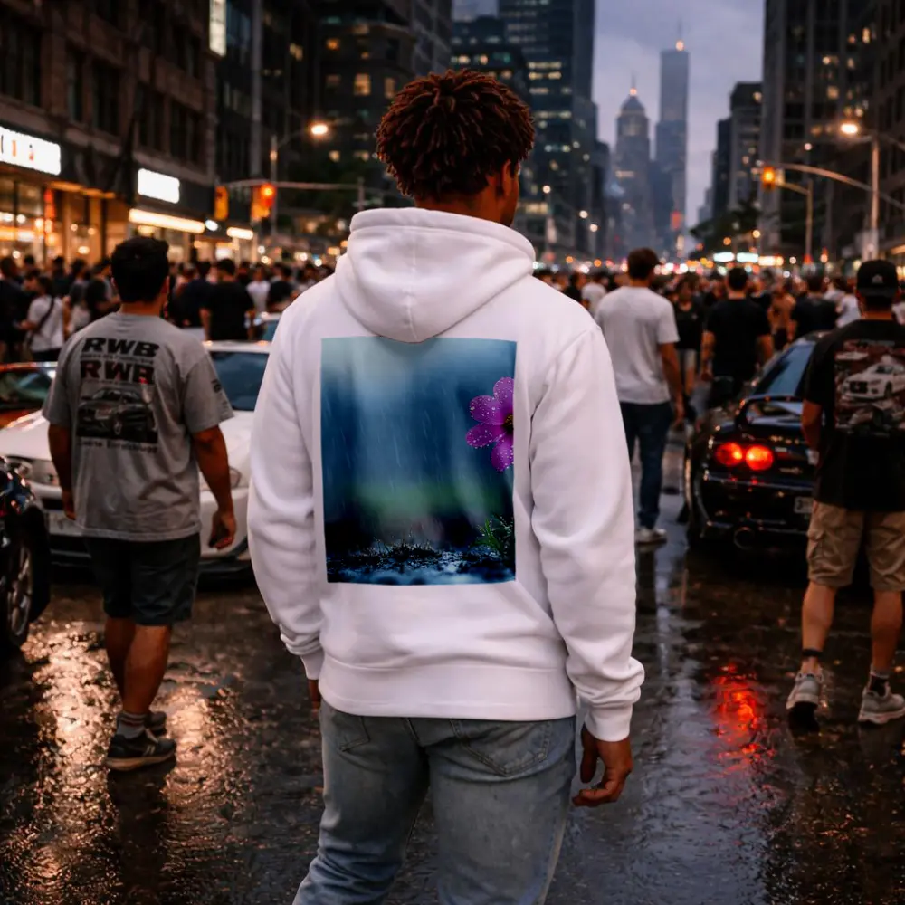 Pink Cosmos Flower Standing in Heavy Rain – Hoodies